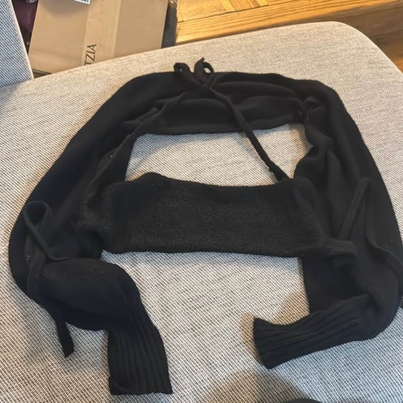 Black Tie Front Ribbed Crop Top - Picture 1 of 3